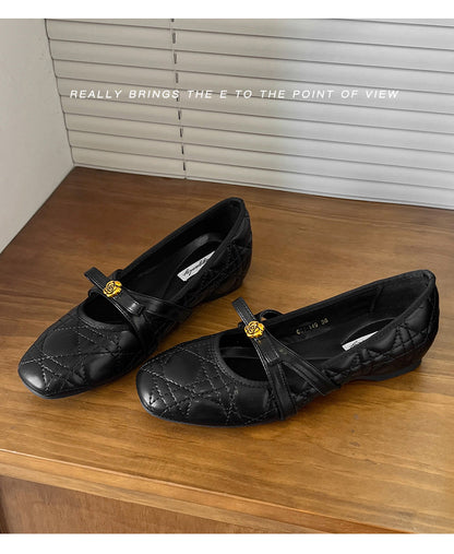 French Square Toe Bow Height-Increasing Shoes for Women - New Camellia Shallow Mary Jane Shoes