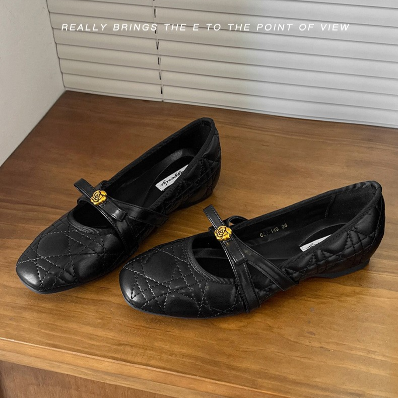 French Square Toe Bow Height-Increasing Shoes for Women - New Camellia Shallow Mary Jane Shoes