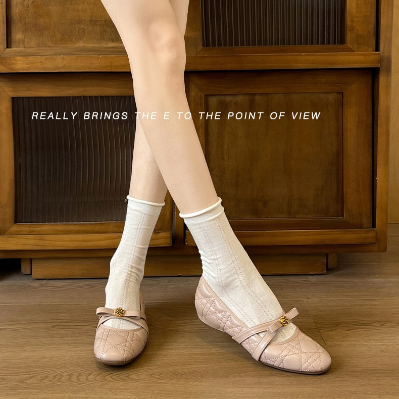 French Square Toe Bow Height-Increasing Shoes for Women - New Camellia Shallow Mary Jane Shoes