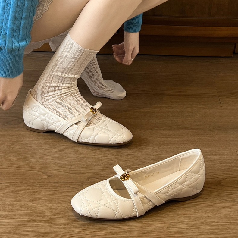 French Square Toe Bow Height-Increasing Shoes for Women - New Camellia Shallow Mary Jane Shoes